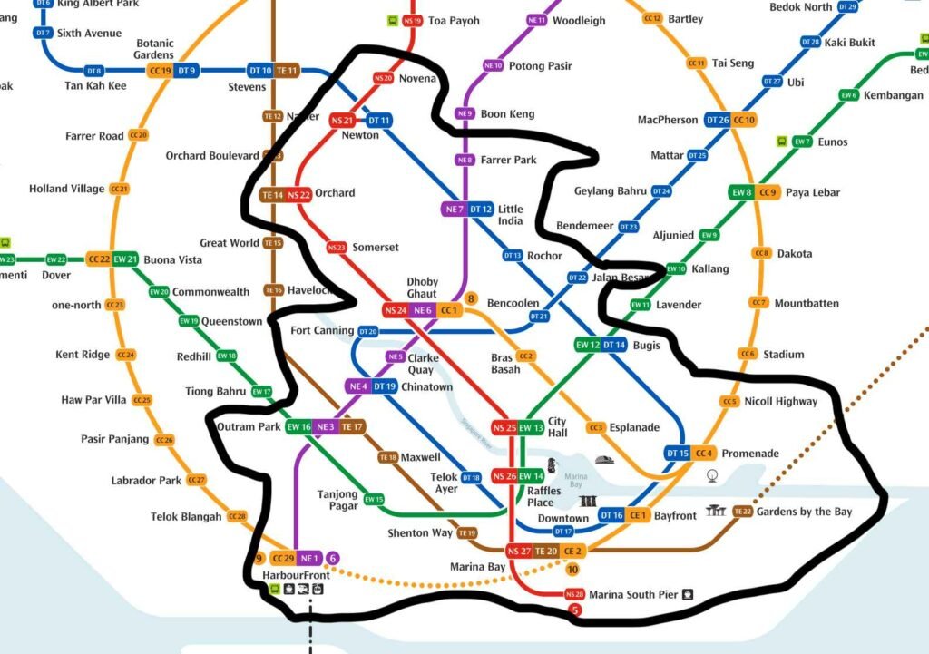 MRT map showing where to stay in Singapore