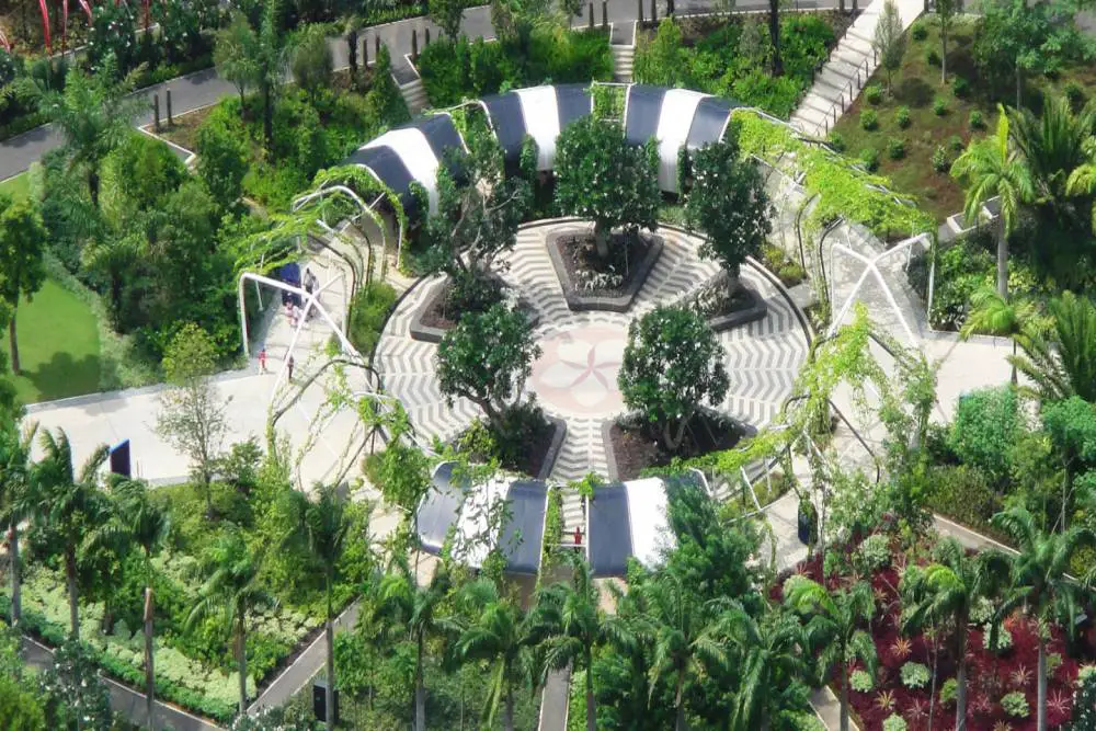 Aerial shot of the Heritage Gardens at Gardens by the Bay 