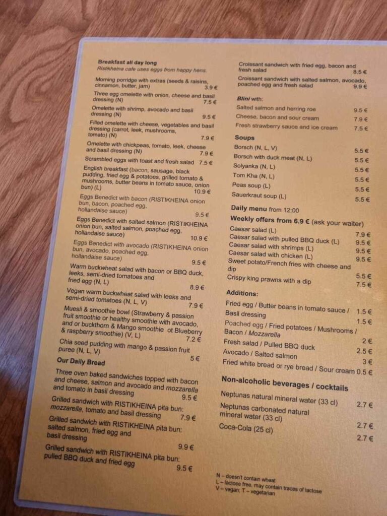 Ristikheina Cafe Menu