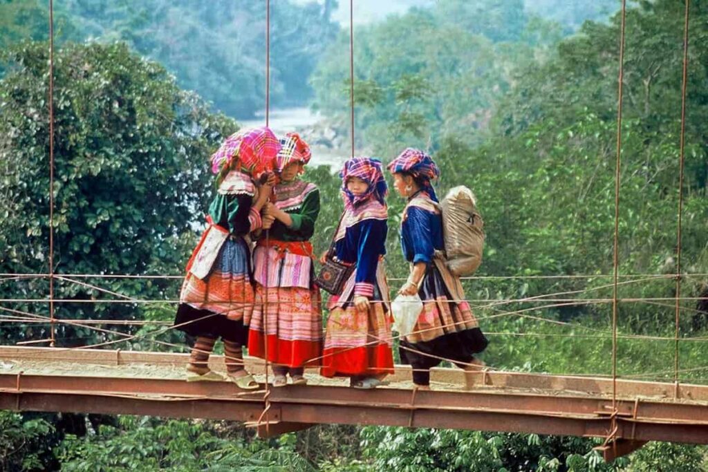 Village girls wearing traditional clothes in Cat Cat Village