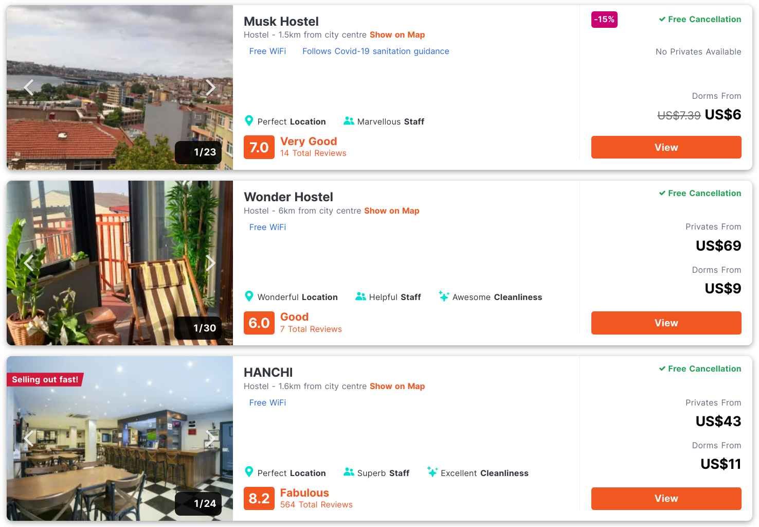 Hostelworld wide range of hostels