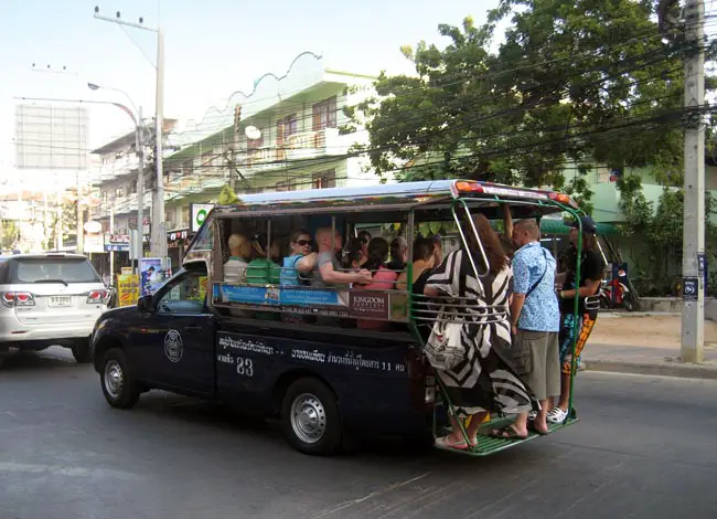 Songthaew with locals and tourists