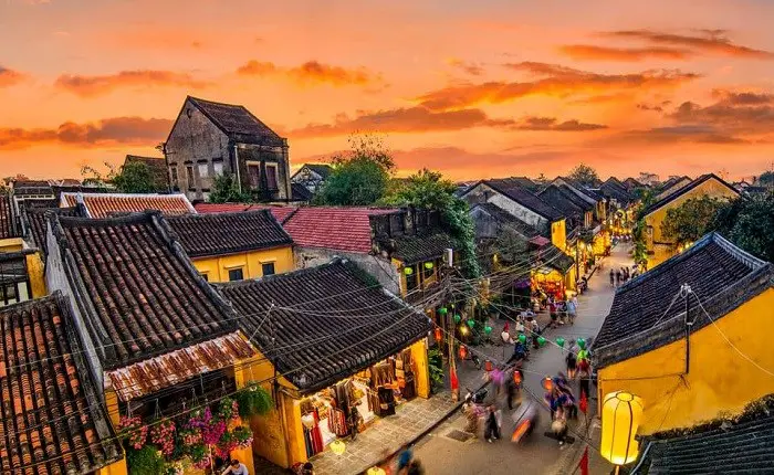 Ancient town in Hoi An over the sunset