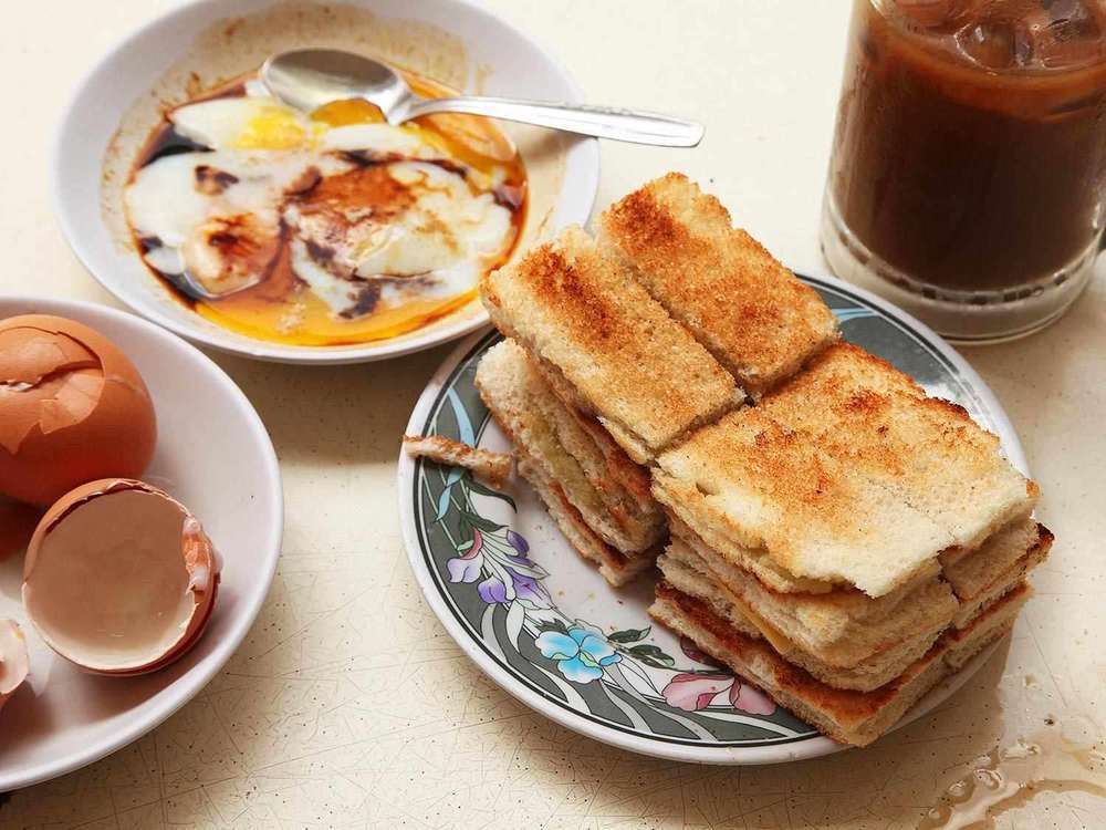 Kaya Toast and Egg Singapore Breakfast.