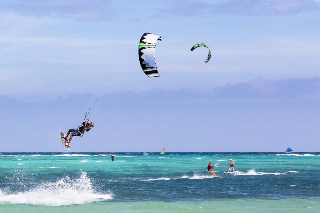 Tourists kite-surfing at Bulabog Beach