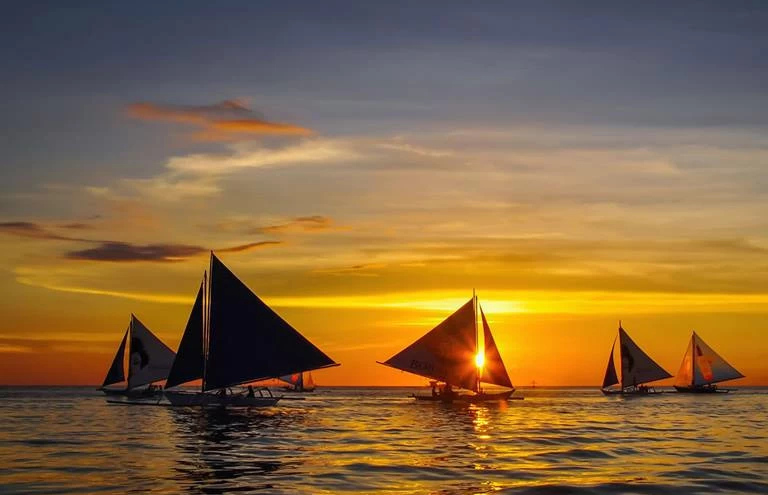 Paraw sailing during the beautiful sunset