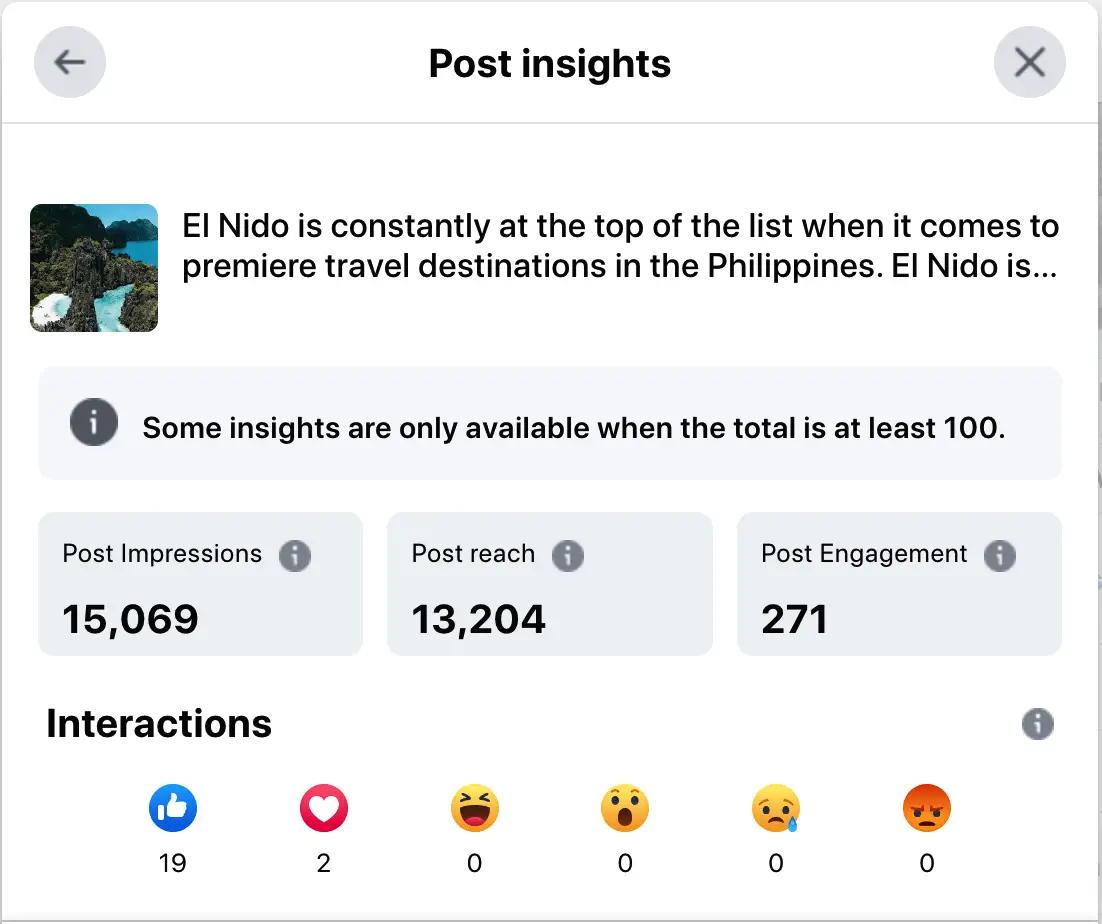Post insights Facebook Budget Itinerary