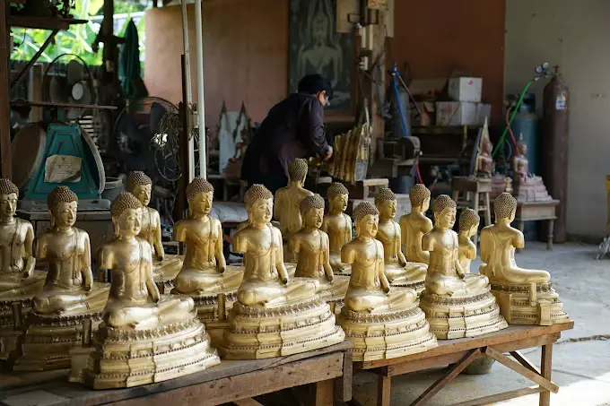 The unfinished handmade Buddha sculptures